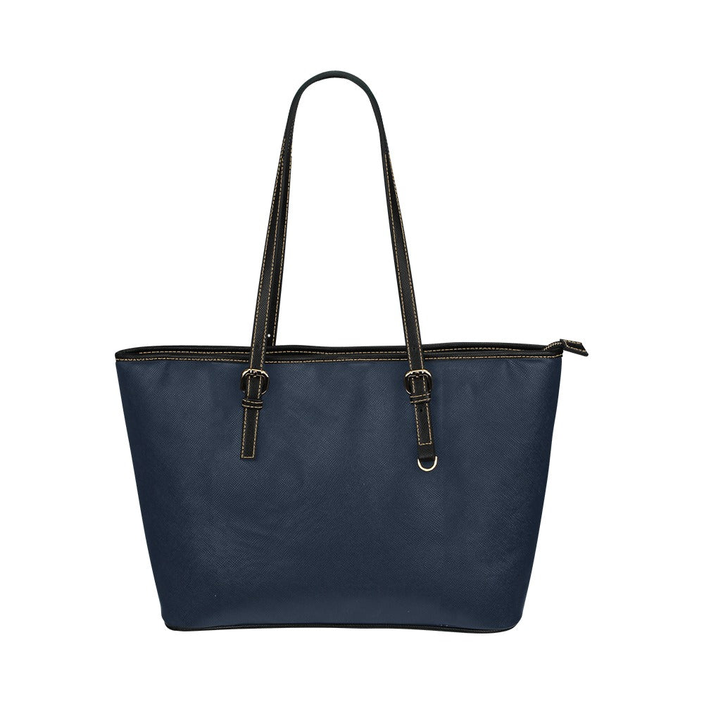 Large Leather Tote Shoulder Bag - Solid Dark Blue