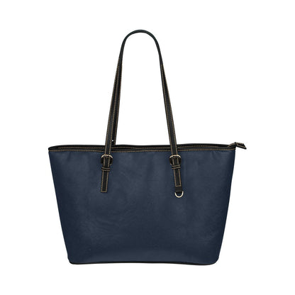 Large Leather Tote Shoulder Bag - Solid Dark Blue