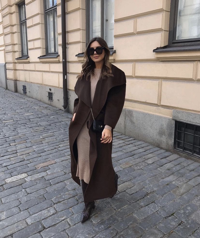 Lapel Coat Same Style Minimalist Double-sided Wool Cashmere Side Split Long Coat For Women