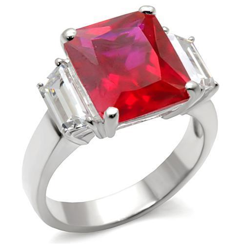 6X061 - High-Polished 925 Sterling Silver Ring with Synthetic Garnet