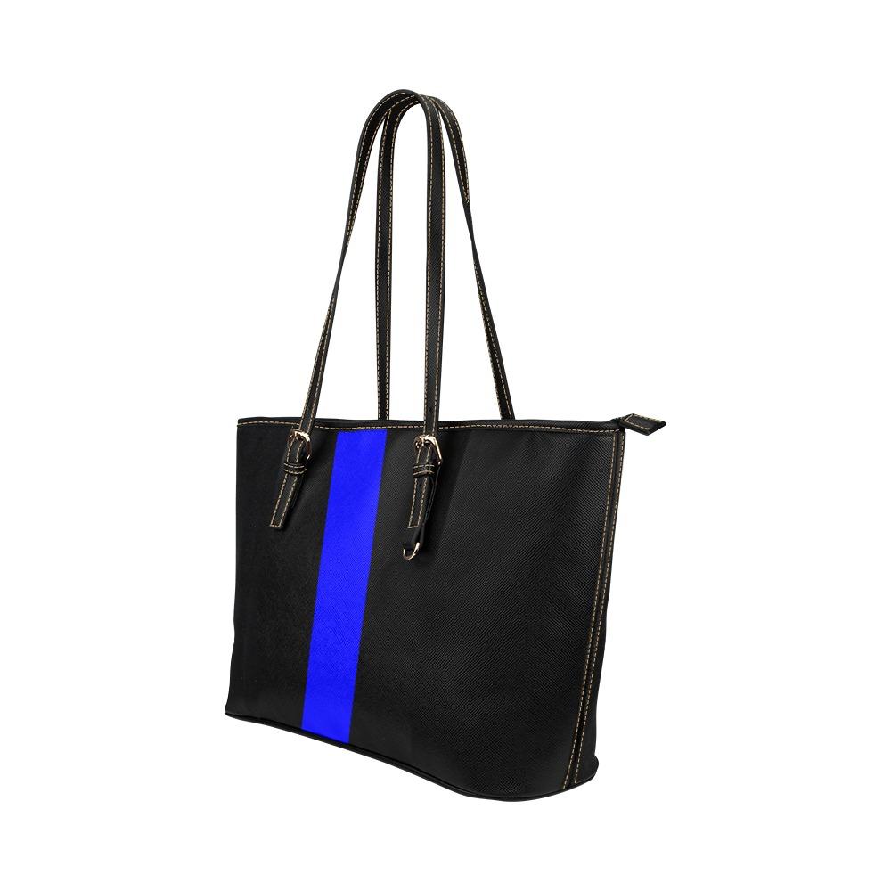 Large Leather Tote Shoulder Bag - Black And Blue   B6008408