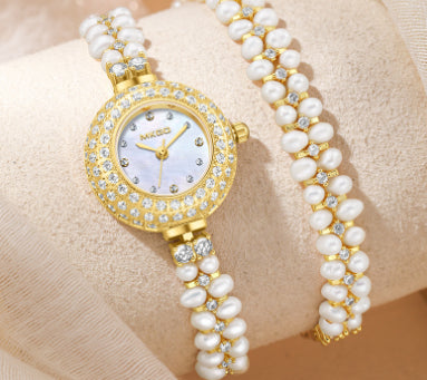 Zoetwaterparelhorloge Betaalbare luxe mode-sieraden Volledige diamant dames