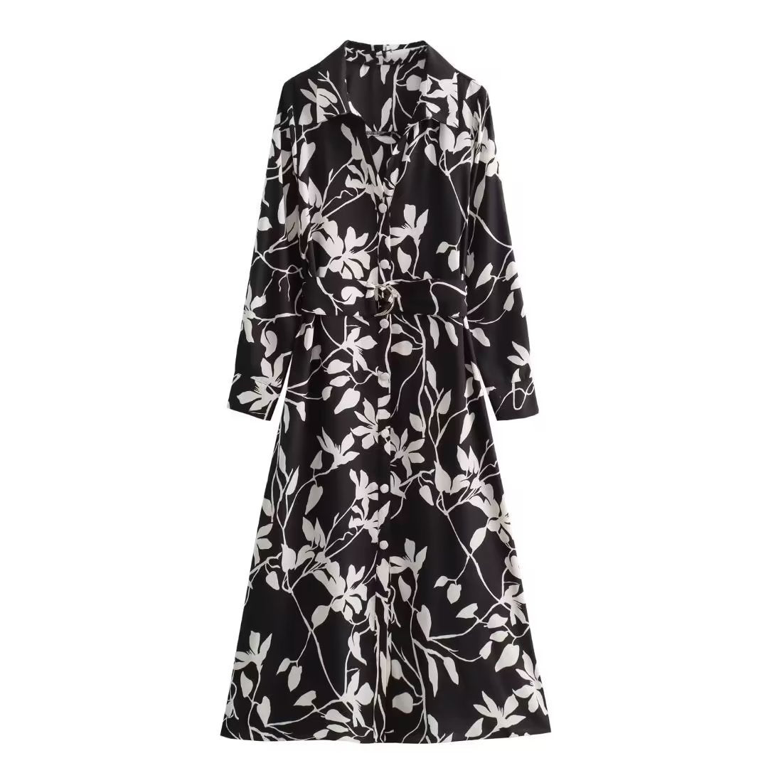 Spring And Summer New European Station Flower Print Shirt Dress Suit