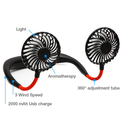 2000 mAre USB Portable Fan Hands-free Neck Fan Hanging Charging Mini Portable Sports Fans 3 gears Usb Air Conditioner