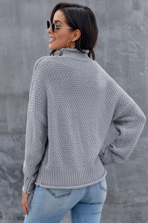 New Gray Chunky Batwing Long Sleeve Turtleneck Sweater