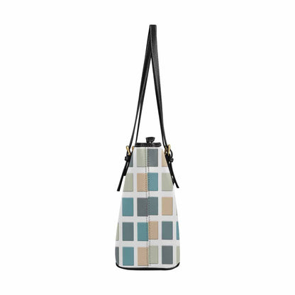 Large Leather Tote Shoulder Bag -   Mosaic Tiles Blue Green