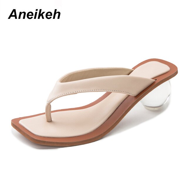 Aneikeh Women Sandals Clear Transparent Med Heel Round Heel Shoes Open Toed Slipper Sandals For Party Shoes Women Pumps 43