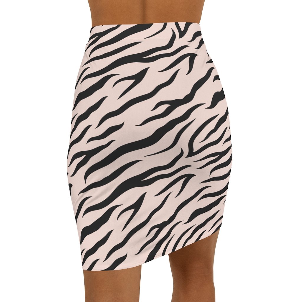 Womens Mini Skirt, High Waisted, Pink Zebra Style Pencil Skirt