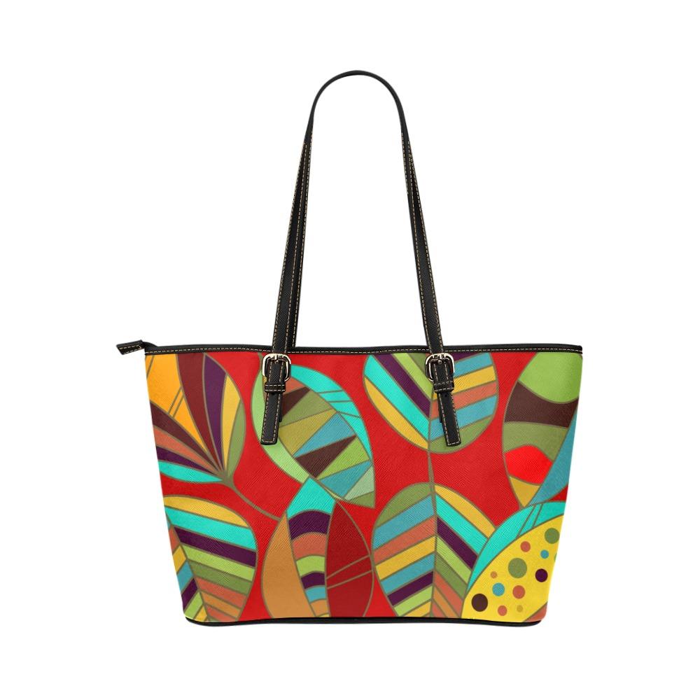 Large Leather Tote Shoulder Bag - Floral Multicolor Illustration