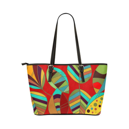 Large Leather Tote Shoulder Bag - Floral Multicolor Illustration