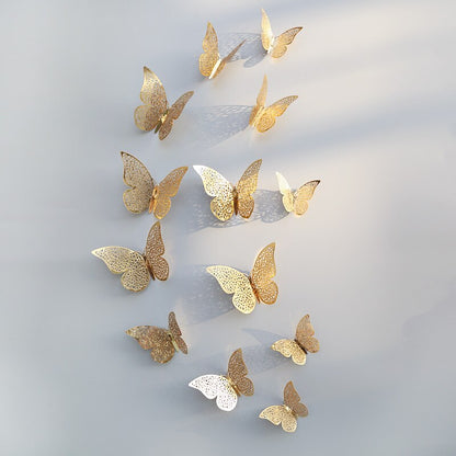 12pcs 3D Hollow Butterfly Wall Sticker for Home Decor DIY Butterflies Fridge stickers  Room Decoration Party Wedding Decor