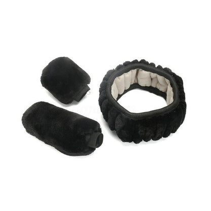 Universal Steering-wheel Plush Car Steering Wheel Covers Winter Faux fur Hand Brake &amp; Gear Cover Set Car Interior Accessories