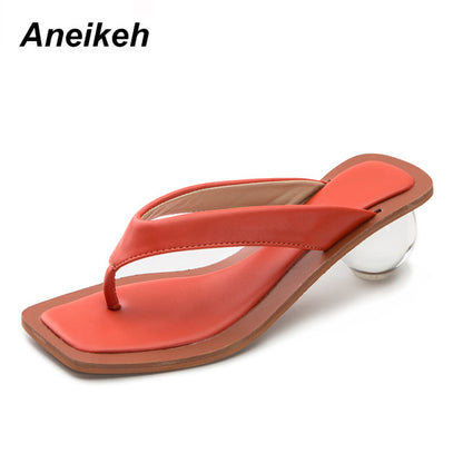 Aneikeh Women Sandals Clear Transparent Med Heel Round Heel Shoes Open Toed Slipper Sandals For Party Shoes Women Pumps 43