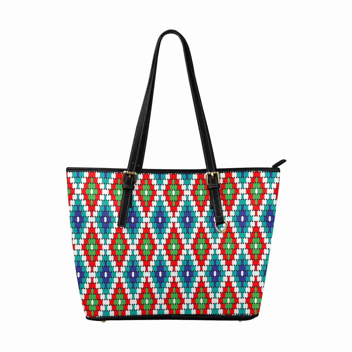 Large Leather Tote Shoulder Bag - Bohemian Multicolor Illustration