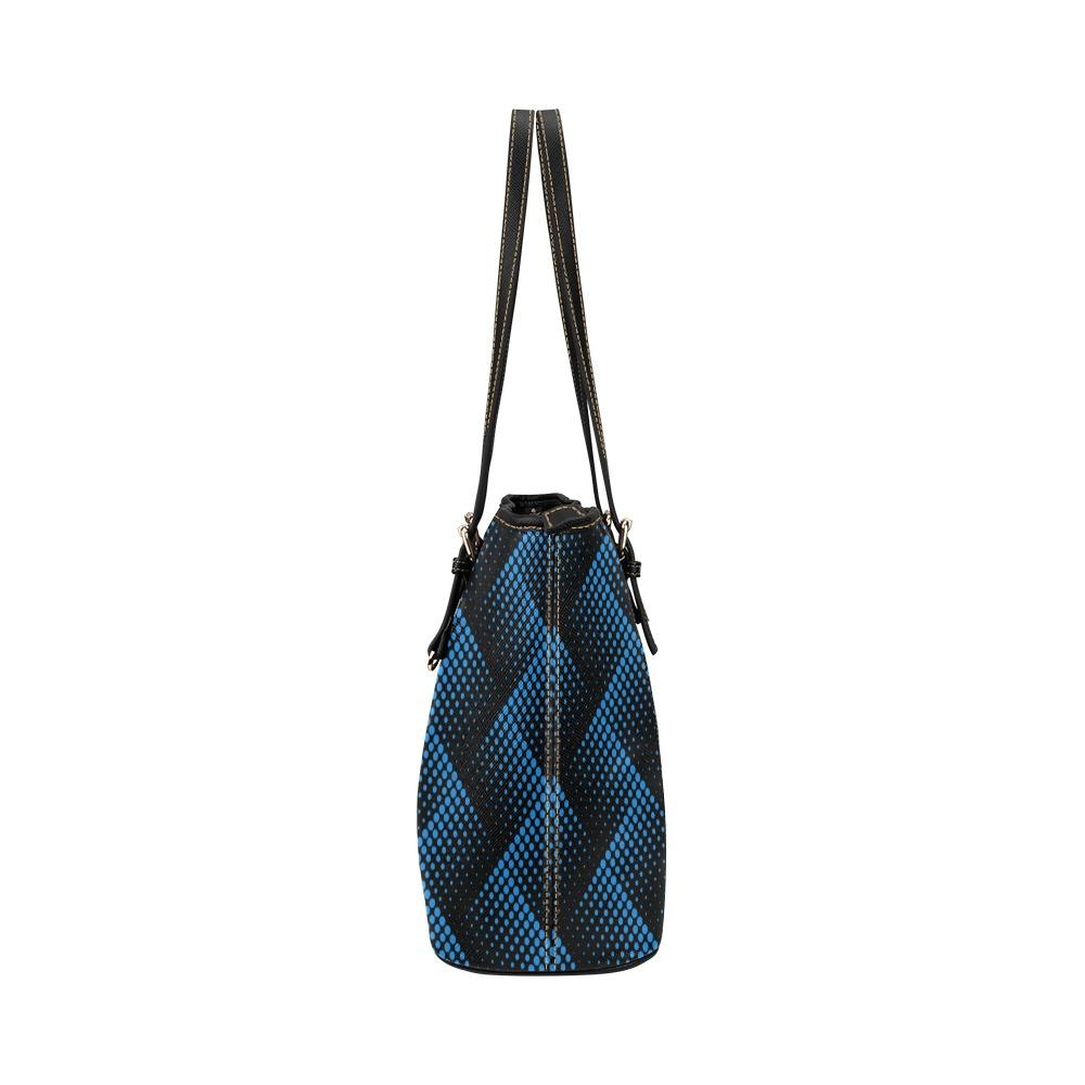 Large Leather Tote Shoulder Bag - Blue And Black Polka Dot  T752073