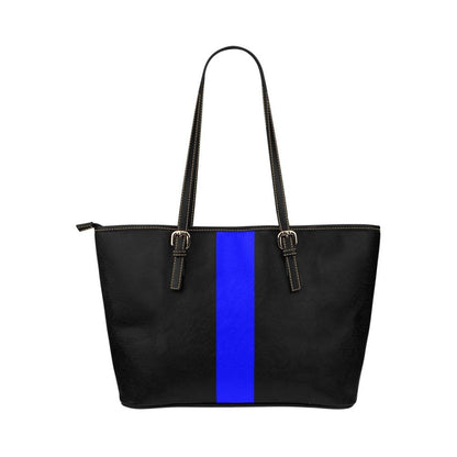 Large Leather Tote Shoulder Bag - Black And Blue   B6008408