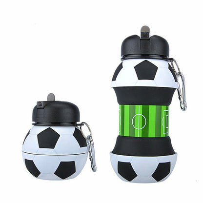 Football Soccer Silicone Water Bottle with Straw Foldable