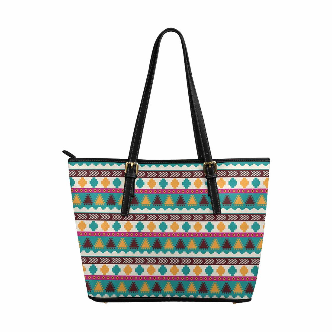 Large Leather Tote Shoulder Bag - Bohemian Multicolor Illustration