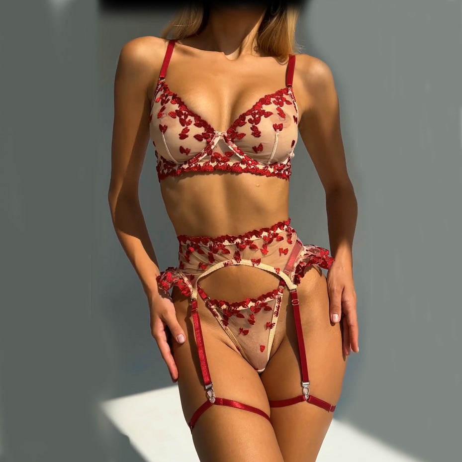 4-delige set Love geborduurde mesh-lingerie-bh