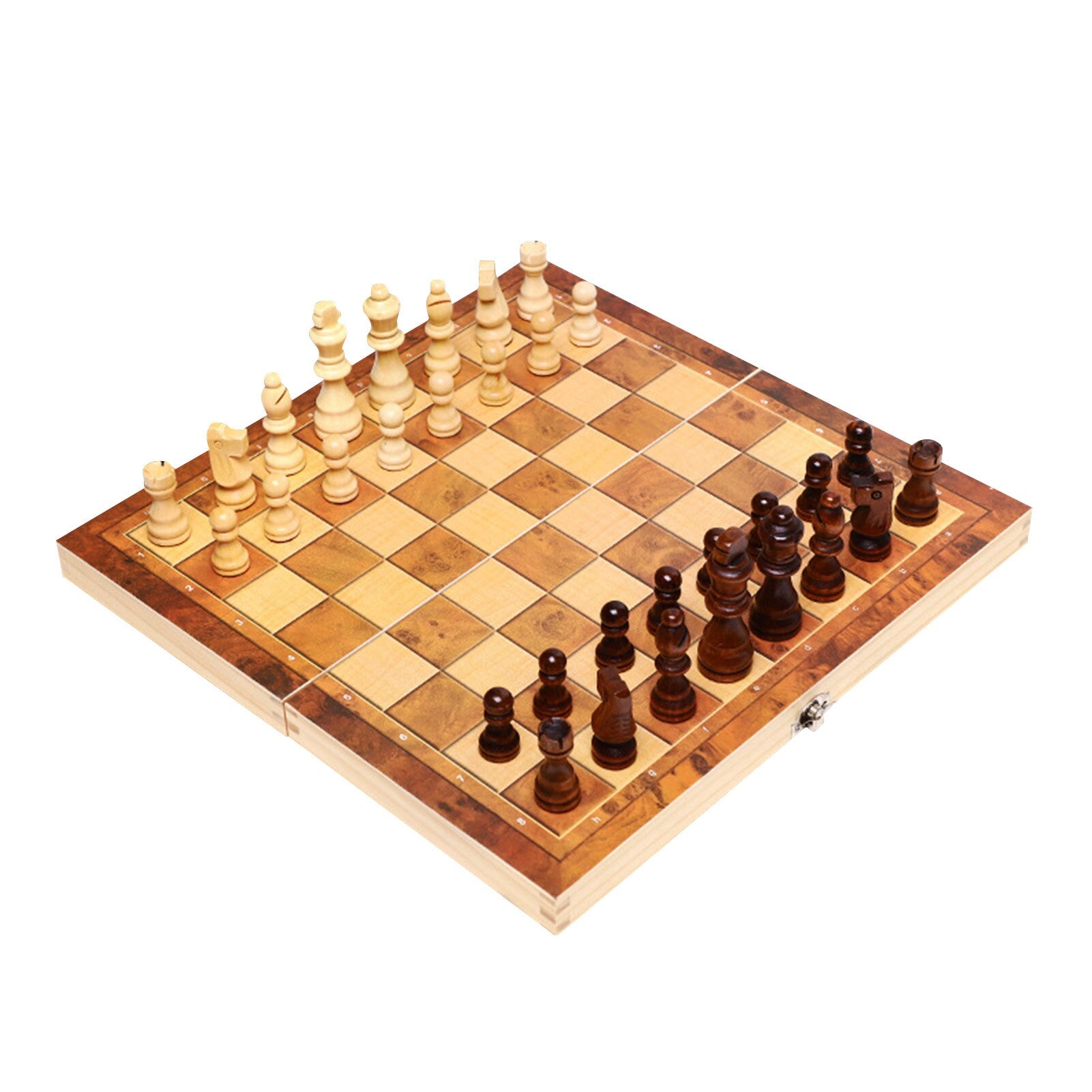 3 In 1 Portable Wooden Foldable Chess Board Set &amp; Checkers &amp; Backgammon Set With Chess Pieces And Carrying Case