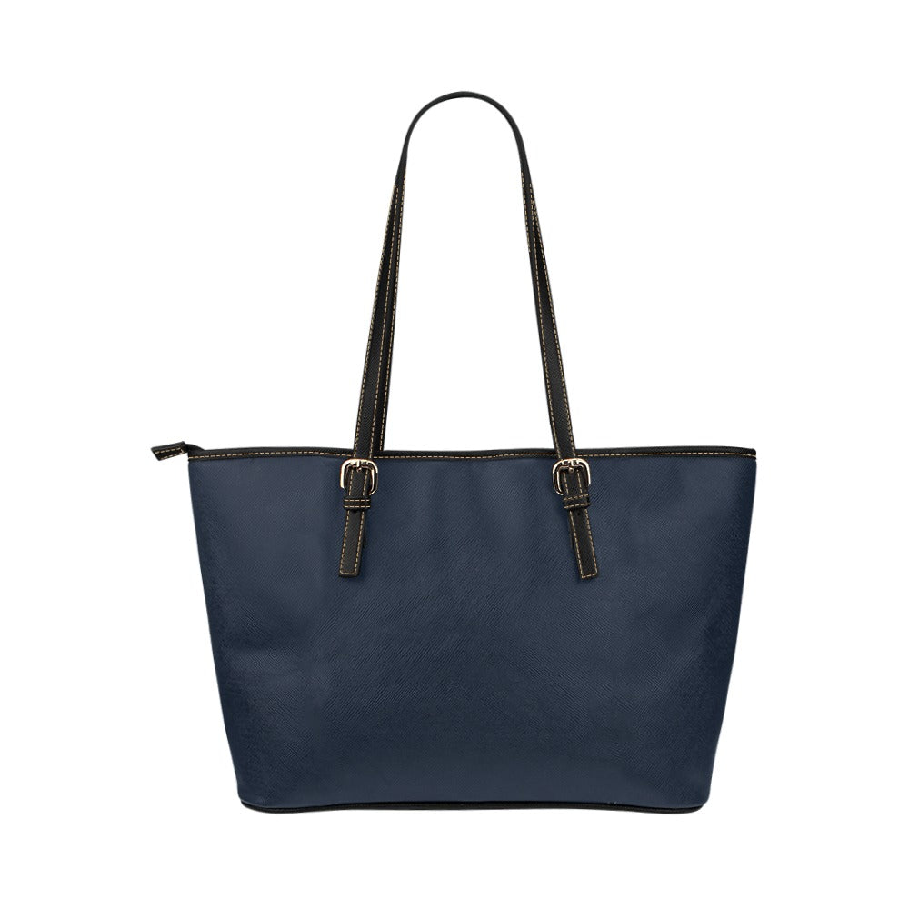 Large Leather Tote Shoulder Bag - Solid Dark Blue