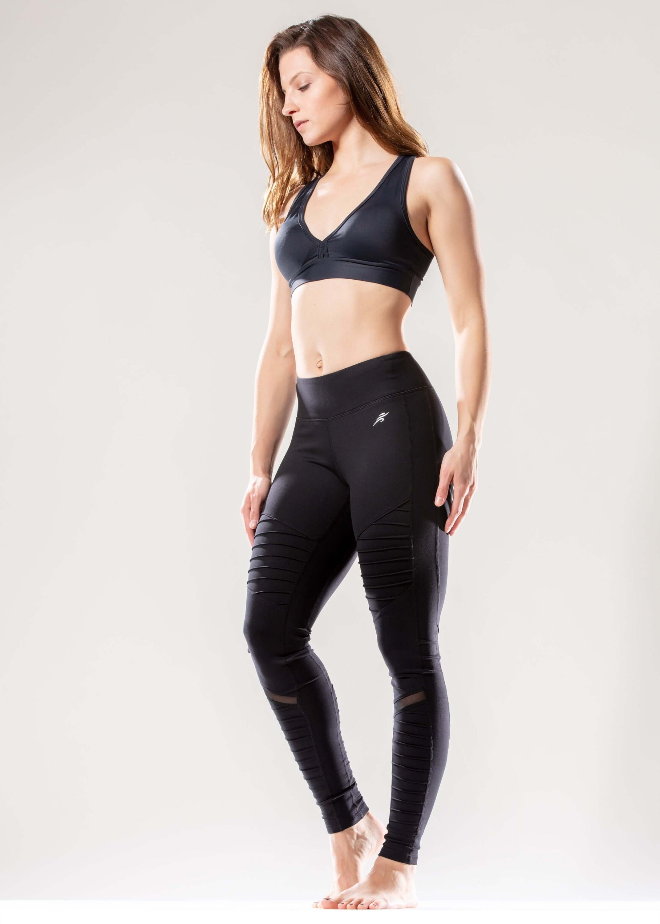 Atletische geribbelde legging met lage taille, verborgen zak en mesh