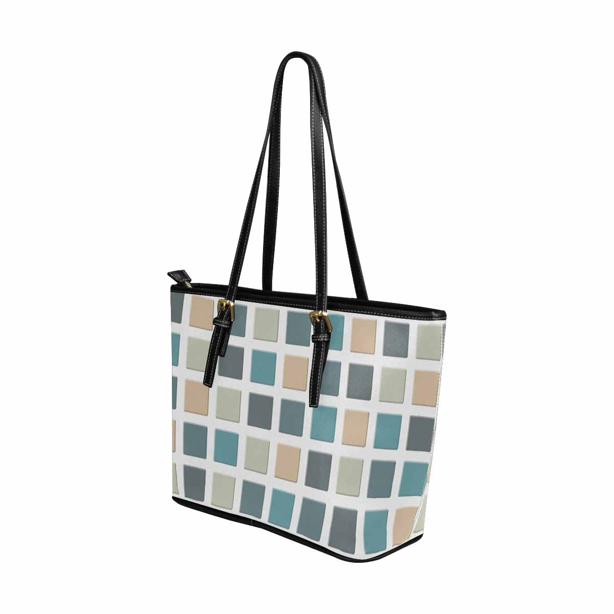 Large Leather Tote Shoulder Bag -   Mosaic Tiles Blue Green