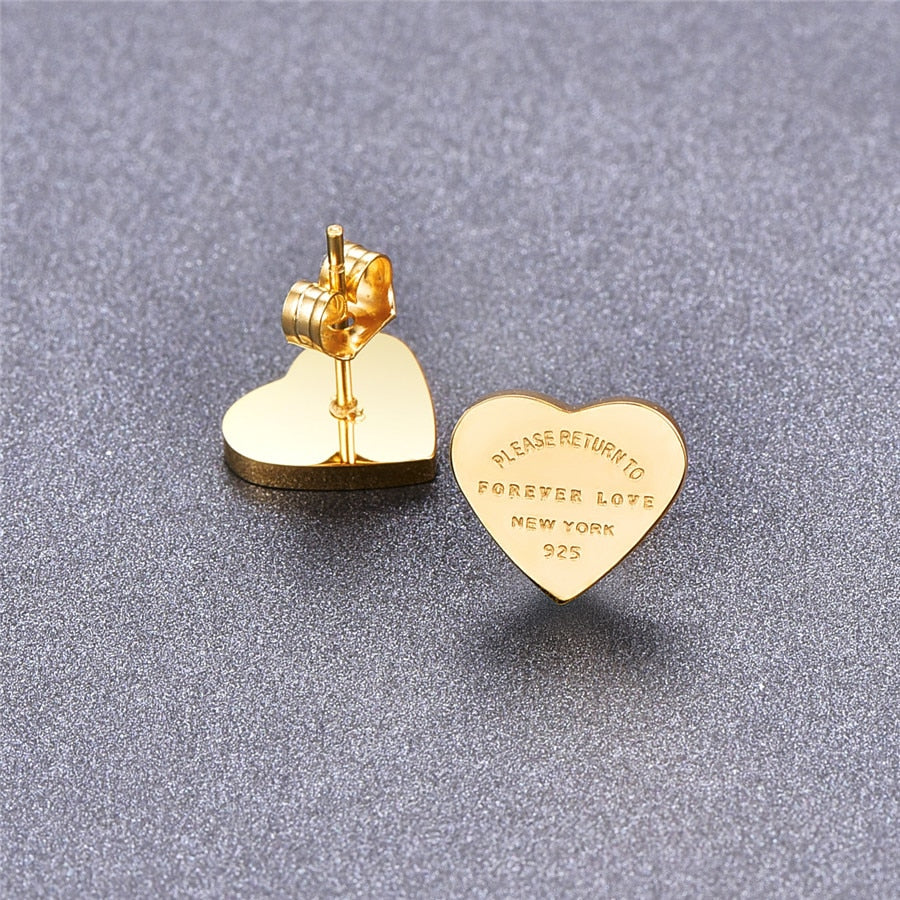 Martick Gold- color Heart Earrings For Women Rose Gold-color Heart Stud Earrings With English Letters Fine Jewelry Gift E161