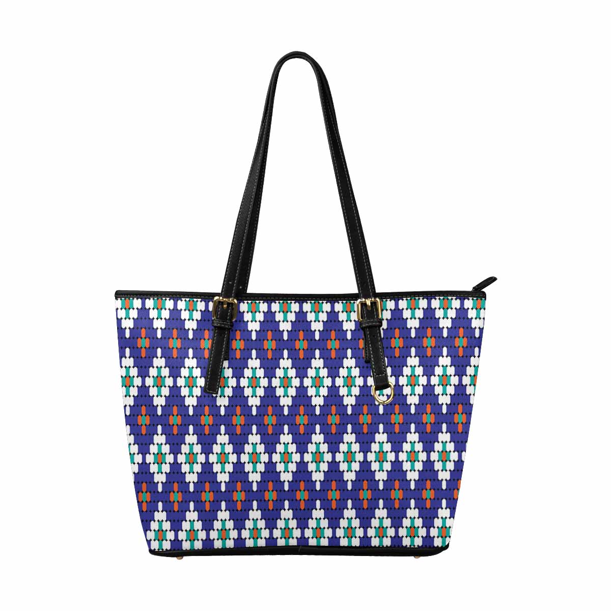 Large Leather Tote Shoulder Bag - Bohemian Multicolor Illustration