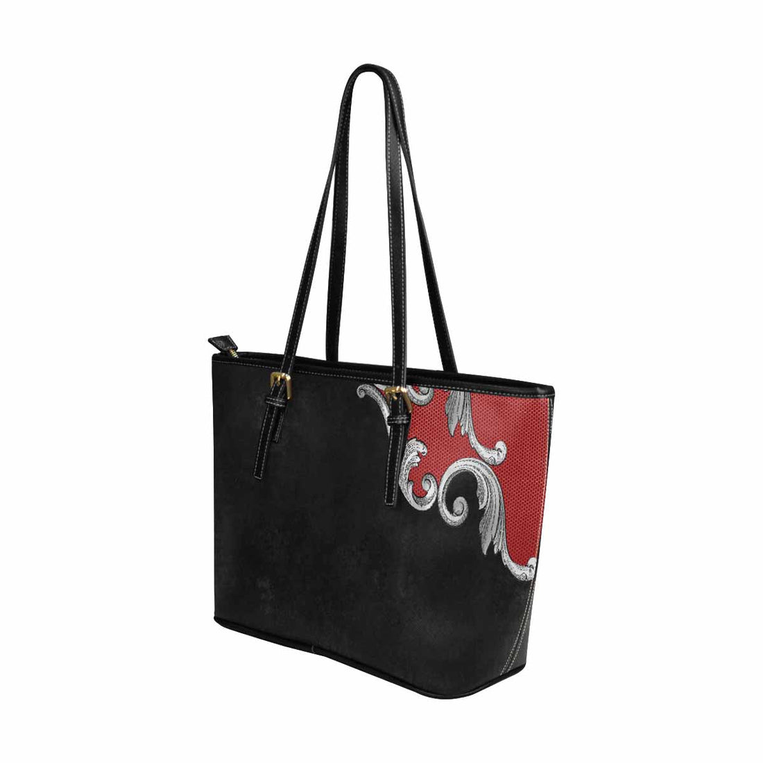 Large Leather Tote Shoulder Bag -  Black Multicolor Handbag