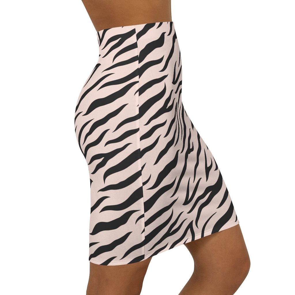 Womens Mini Skirt, High Waisted, Pink Zebra Style Pencil Skirt