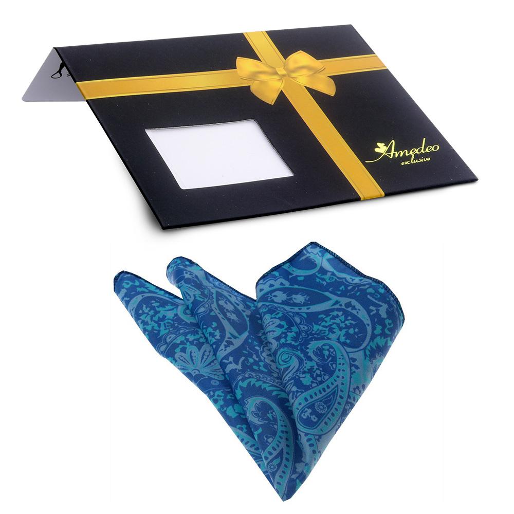 Blue Paisley Mens Pocket Square - Premium Silk Handkerchiefs for Suits