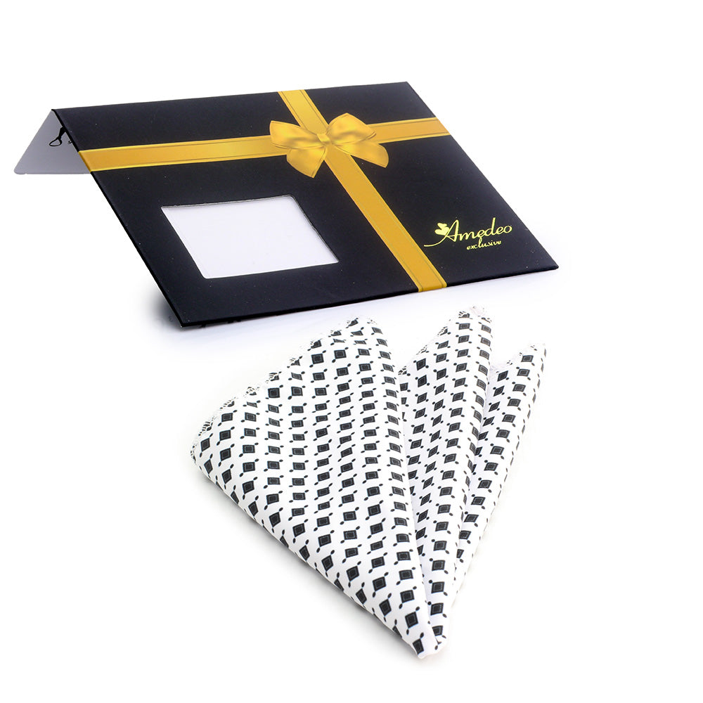 White Black Mens Pocket Square - Premium Silk Handkerchiefs for Suits