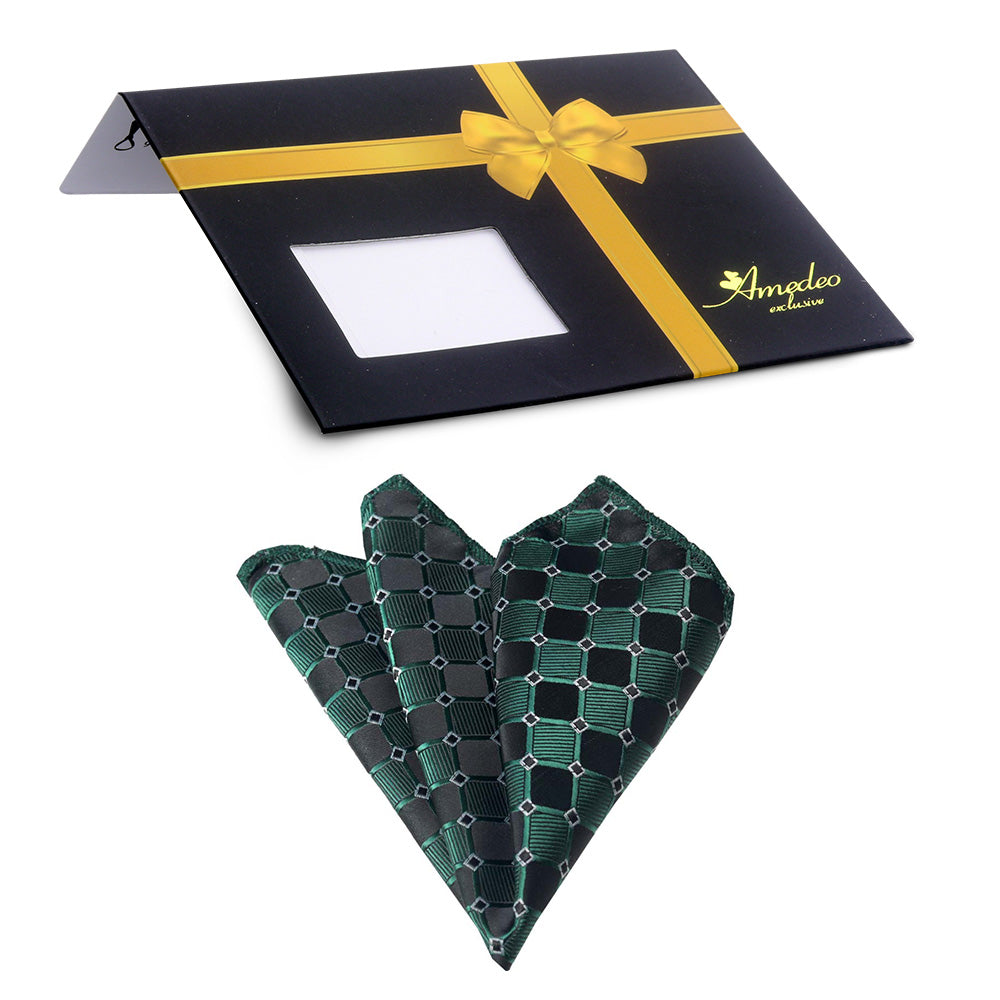 Green Black Mens Pocket Square - Premium Silk Handkerchiefs for Suits