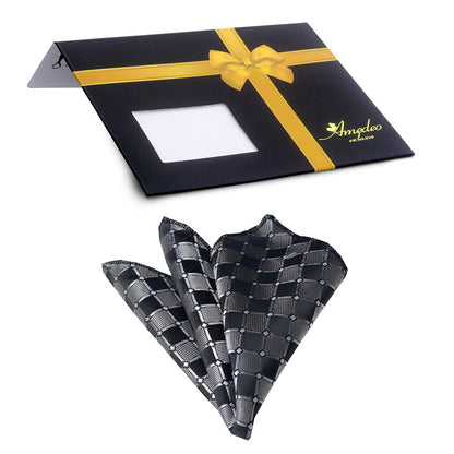 Silver Black Mens Pocket Square - Premium Silk Handkerchiefs for Suits