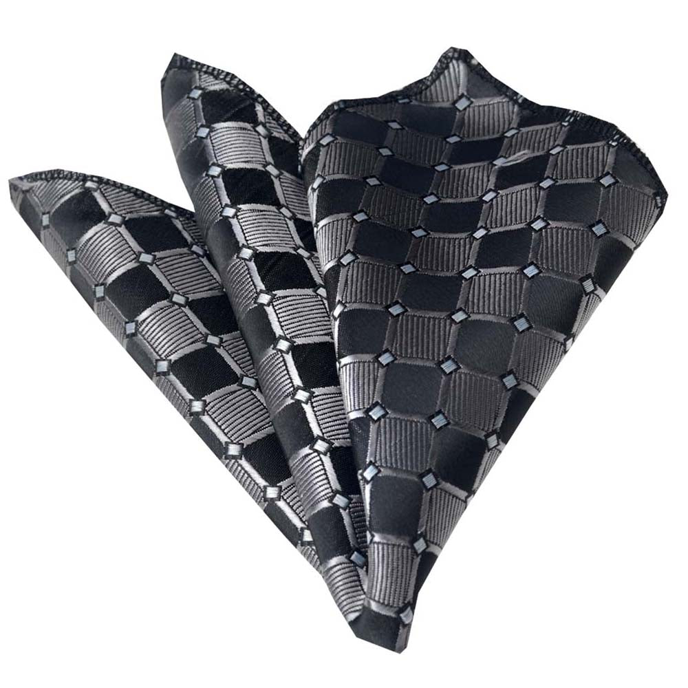 Silver Black Mens Pocket Square - Premium Silk Handkerchiefs for Suits