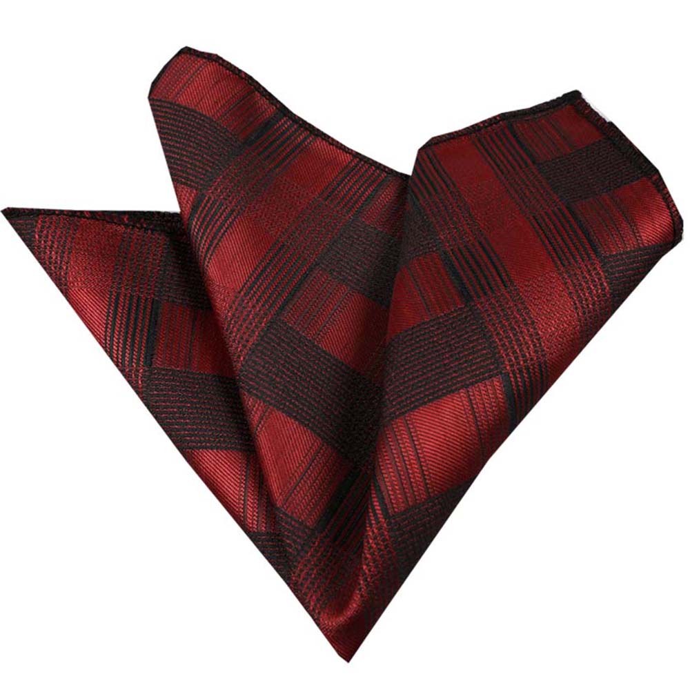 Red Check Mens Pocket Square - Premium Silk Handkerchiefs for Suits