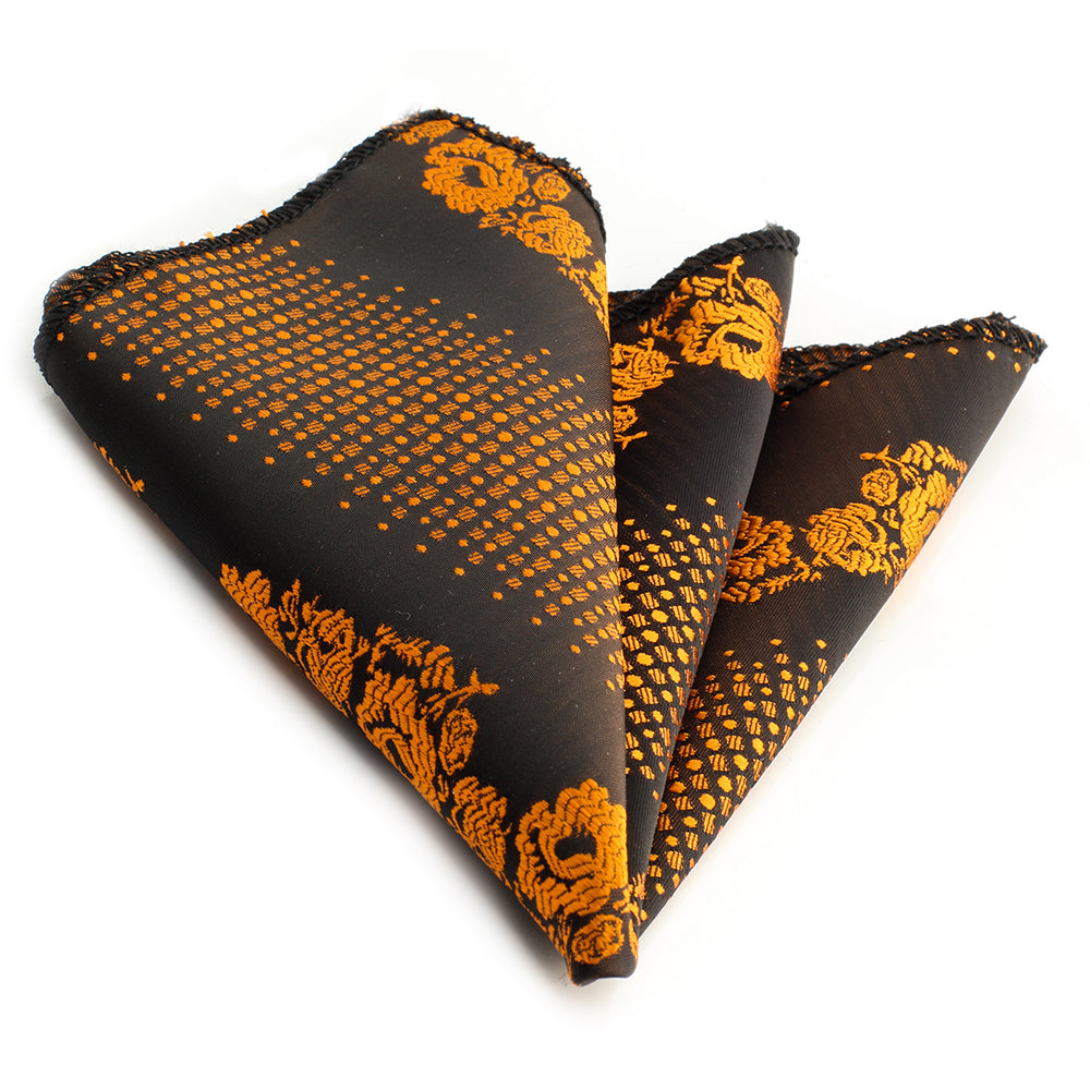 Orange Black Mens Pocket Square - Premium Silk Handkerchiefs for Suits