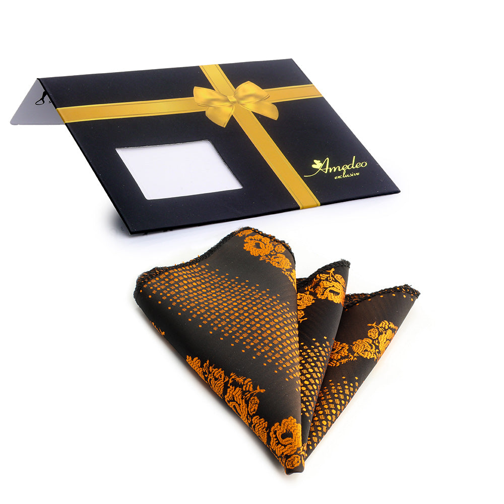 Orange Black Mens Pocket Square - Premium Silk Handkerchiefs for Suits