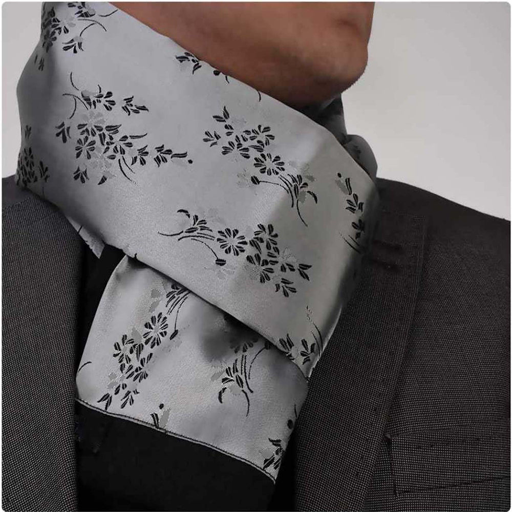 Silver &amp; Black Mens Silk Scarf - Designer neck scarf for winters