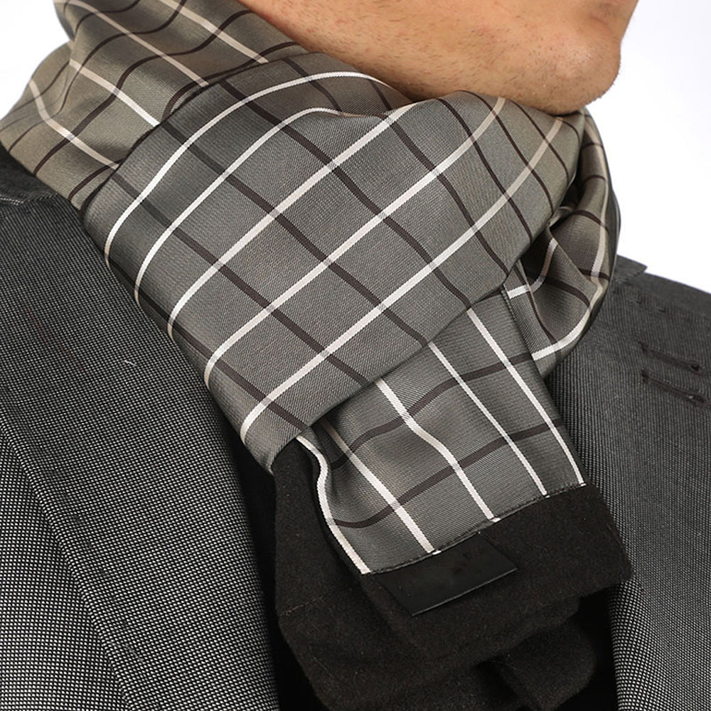 White Squares Mens Silk Scarf - Designer neck scarf for winters