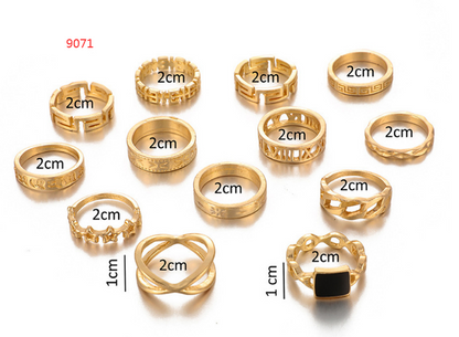 Tocona 15 Pcs/set Boho Virgin Mary Gold Rings for Women Heart Fatima Hands Anillos Cross Leaf Geometric Kольцо Jewelry 7056