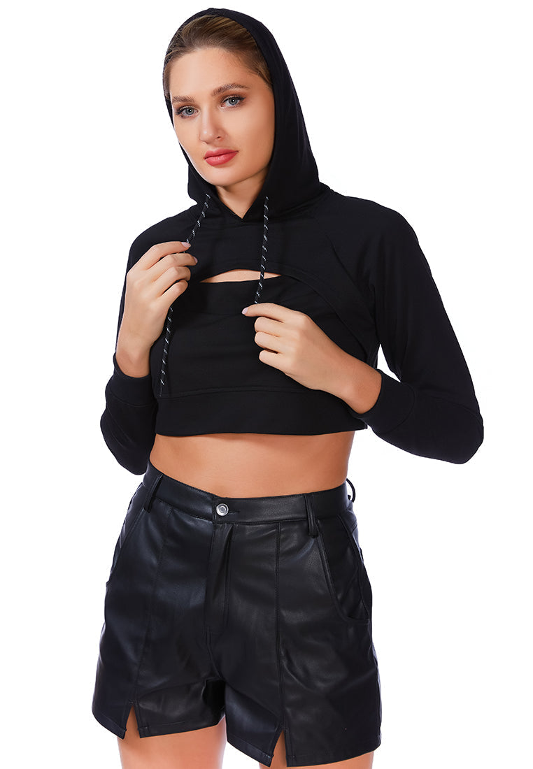 all relaxed front slit cropped hoodie