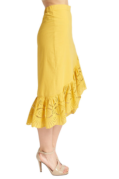 Aster Skirt - Cotton eyelet asymmetric hi-lo skirt