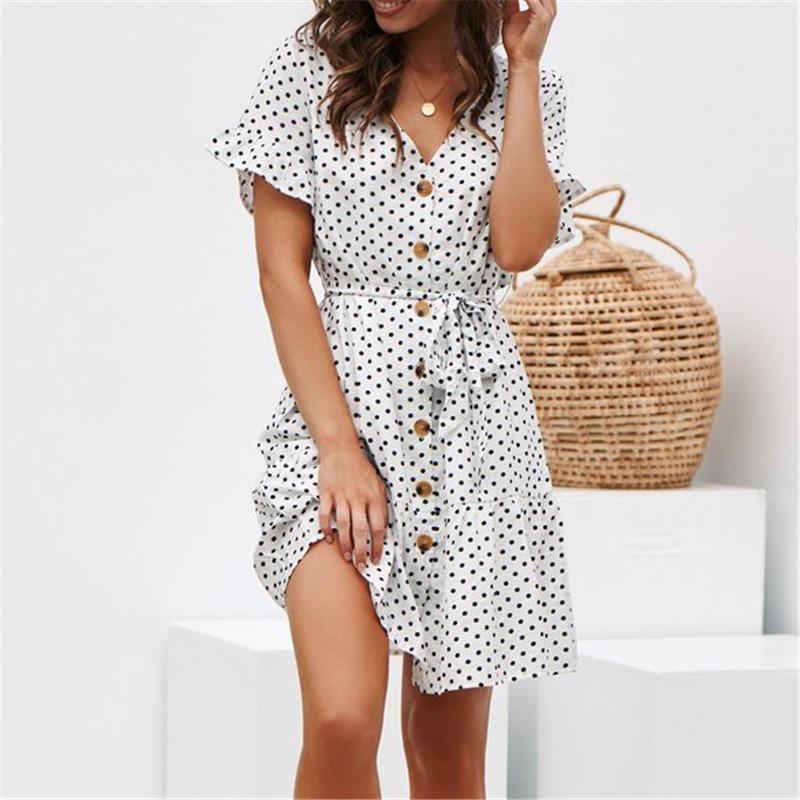 Summer Dress Women Sexy V Neck Butterfly Short Sleeve Beach Dress