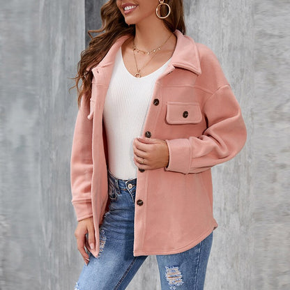 Casual Plush Jackets Fashion Turn-down Collar Buttons Cardigan