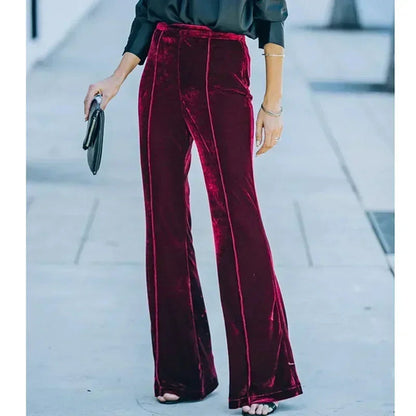 Velvet Flared Pants Women High Waist Office-lady Warm Loose Fit