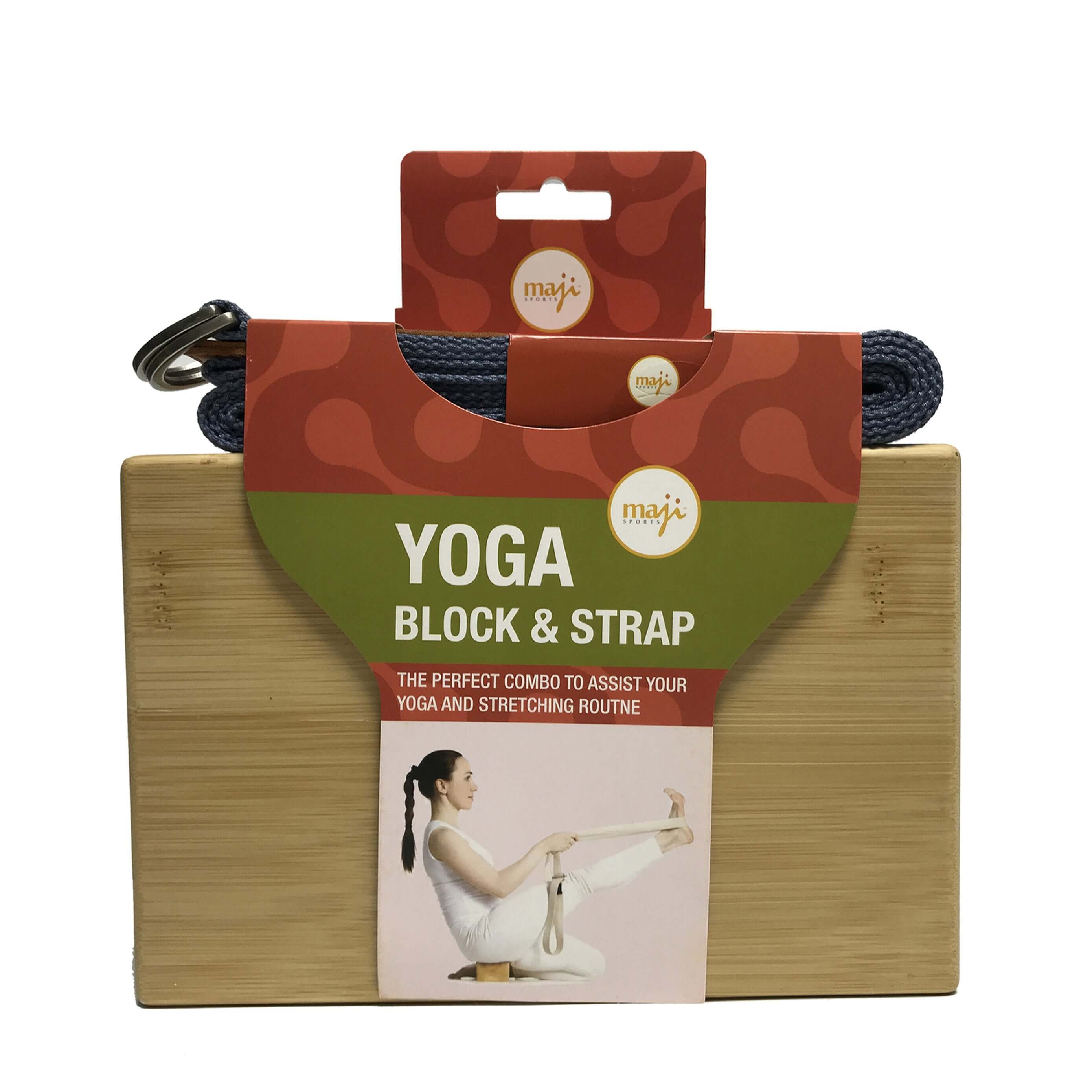 Combinatie van bamboe yogablok en riem