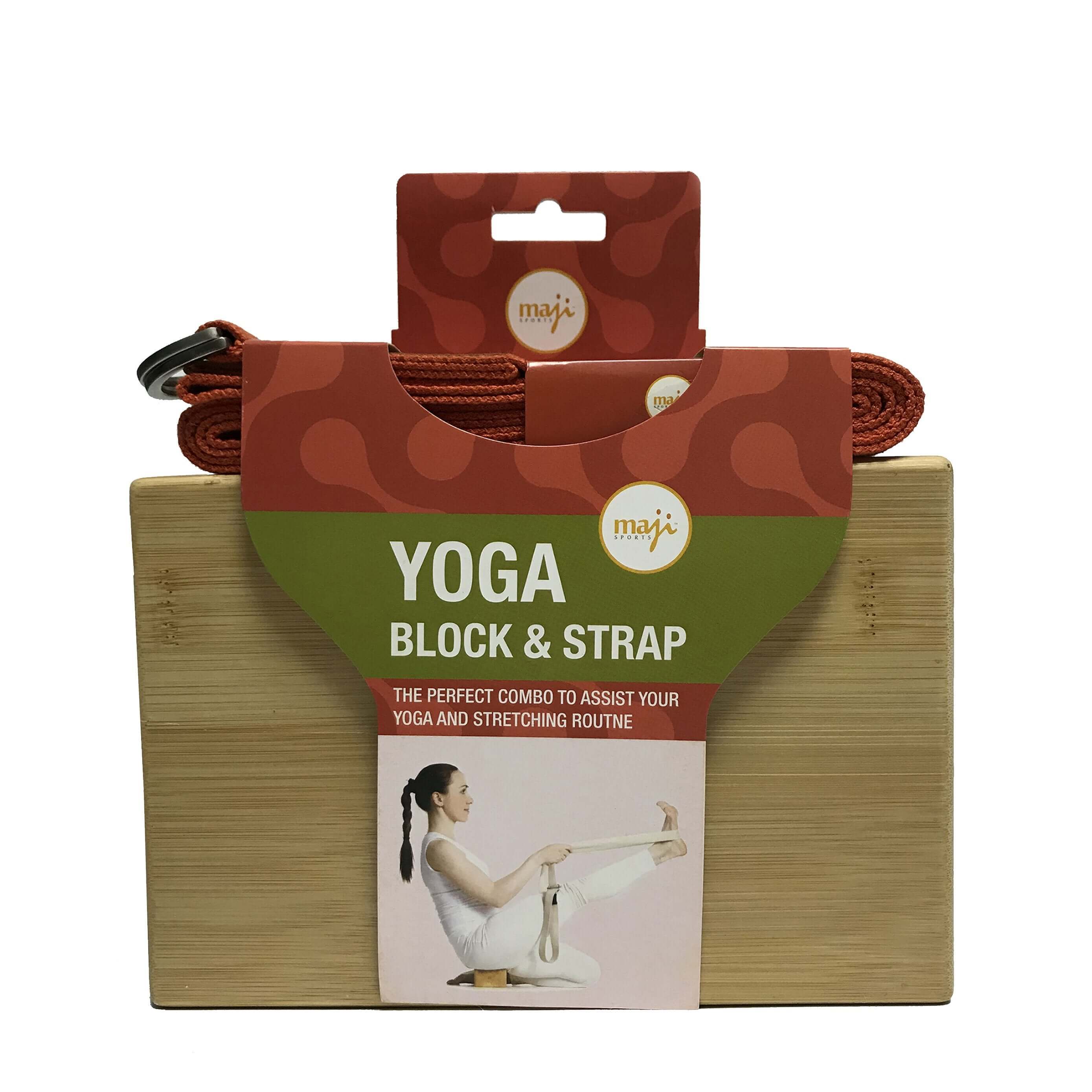 Combinatie van bamboe yogablok en riem