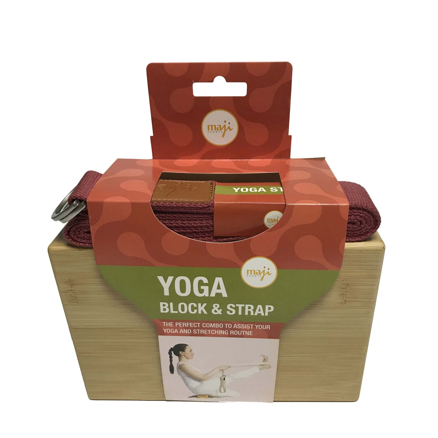 Combinatie van bamboe yogablok en riem